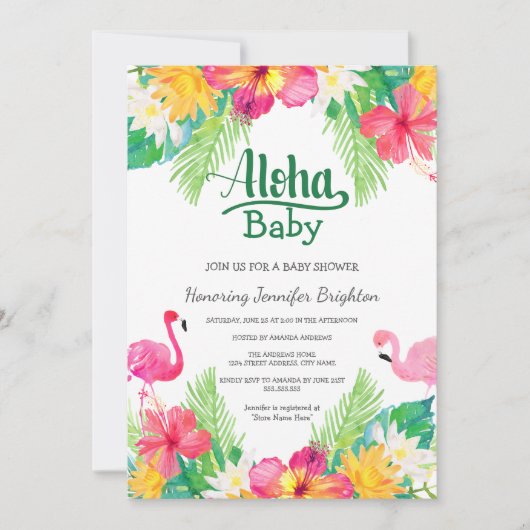 Green | Baby shower van Flamingo Luau Kaart (Voorkant)