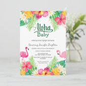 Green | Baby shower van Flamingo Luau Kaart (Staand voorkant)