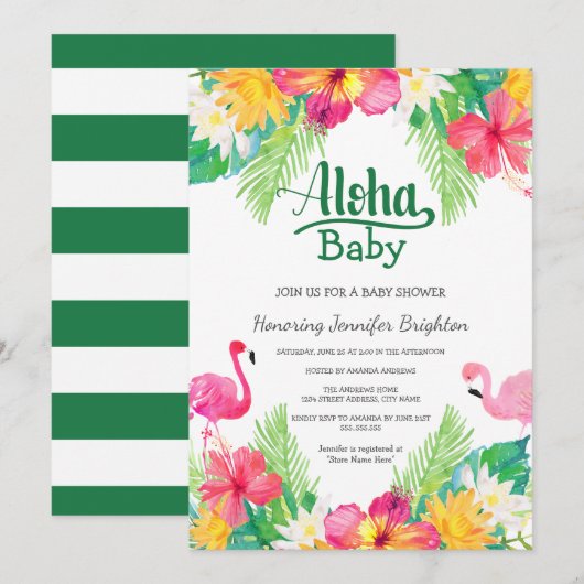 Green | Baby shower van Flamingo Luau Kaart (Voorkant / Achterkant)