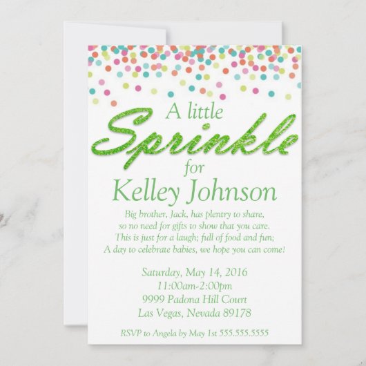 Green Baby Sprinkle Shower Invite Kaart (Voorkant)