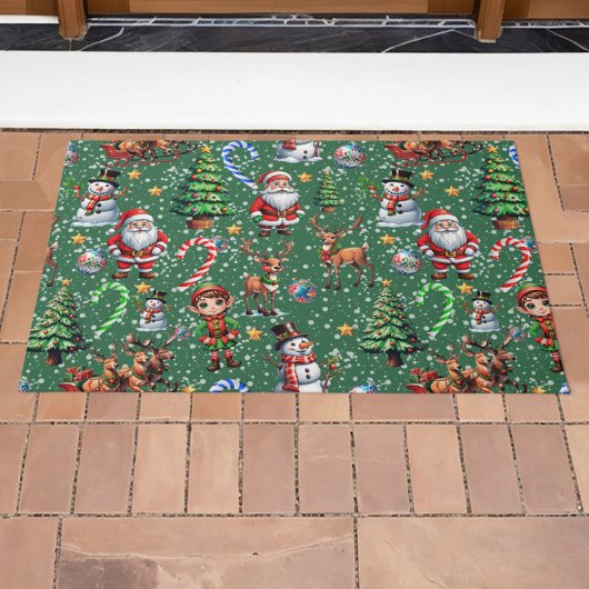 Green Background Christmas Decorative Pattern Deurmat