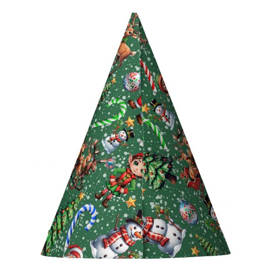 Green Background Christmas Decorative Pattern Feesthoedjes (Achterkant)