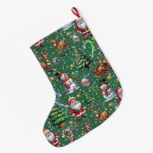 Green Background Christmas Decorative Pattern Grote Kerstsok (Achterkant (Hangend))