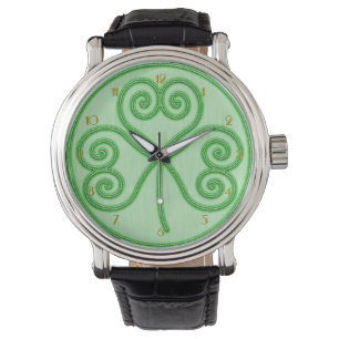 Green Background Shamrock Wrist Watch Horloge