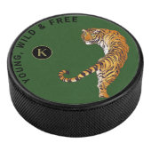 Green Background van Young, Wild & Free Tiger Mono Hockey Puck (3/4)