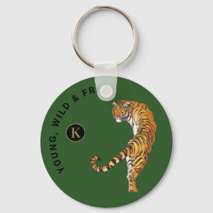 Green Background van Young, Wild & Free Tiger Mono Sleutelhanger