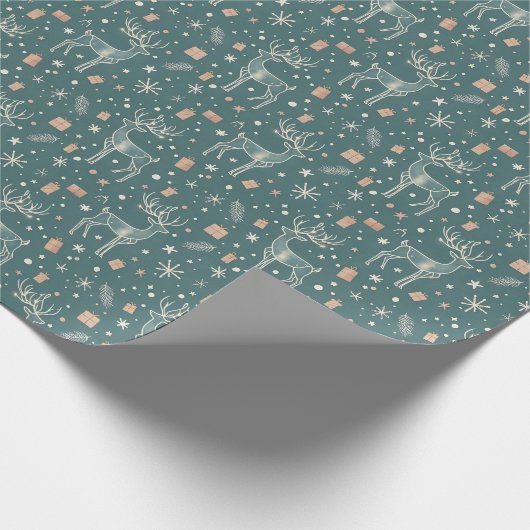 Green background with deer, gift packaging cadeaupapier (Hoek)