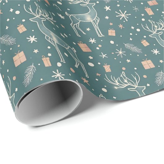 Green background with deer, gift packaging cadeaupapier (Rol Hoek)