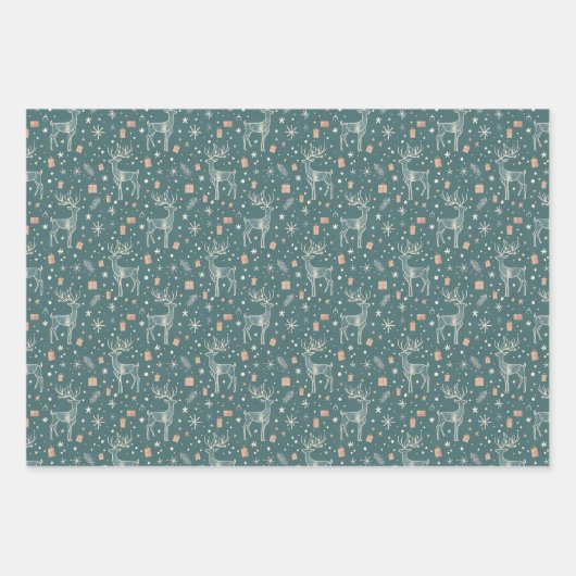 Green background with deer, gift packaging inpakpapier vel (Voorkant 3)