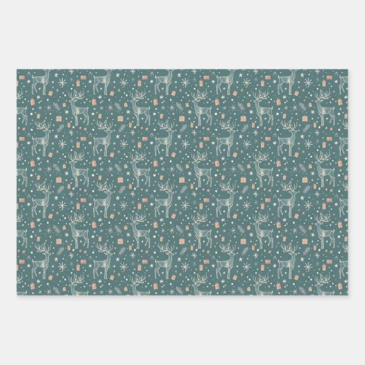 Green background with deer, gift packaging inpakpapier vel (Voorkant)