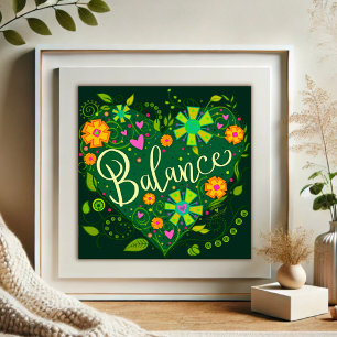 Green Balance Inspirerend Hart Bloemen Foto Afdruk