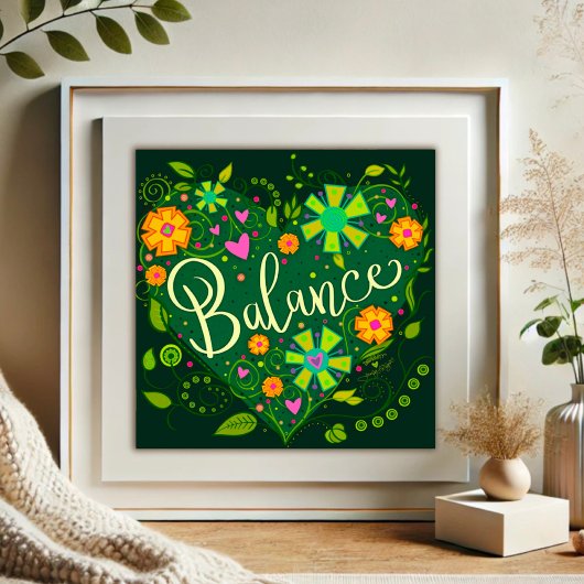 Green Balance Inspirerend Hart Bloemen Foto Afdruk