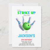 Green Ball Bowling Birthday-uitnodigingen Kaart (Voorkant)