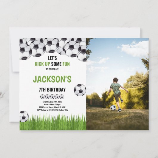 Green Ball Soccer Birthday Invitations w foto Kaart (Voorkant)