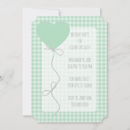 Green Balloon en Gingham Birthday Kaart (Voorkant)