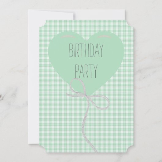 Green Balloon en Gingham Birthday Kaart (Achterkant)