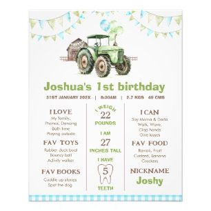 Green Balloons Tractor Verjaardag Mijlpaal Poster