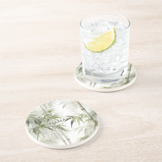 Green Bamboo Mindfulness Yoga Zandsteen Onderzetter (Zijkant)