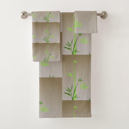 Green Bamboo op Taupe Tegels hedendaags Bad Handdoek (Insitu)