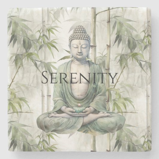 Green Bamboo Serenity Buddha Stenen Onderzetter (Voorkant)