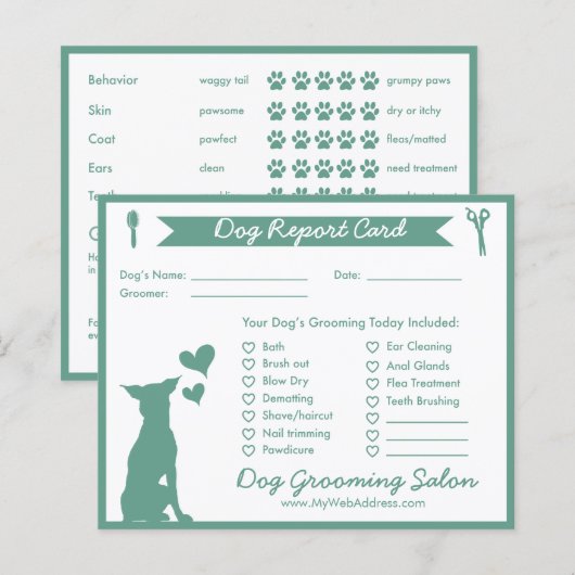 Green Banner Silhouette Dog Grooming Report Kaart (Voorkant / Achterkant)