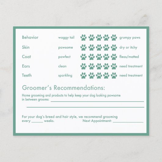 Green Banner Silhouette Dog Grooming Report Kaart (Achterkant)