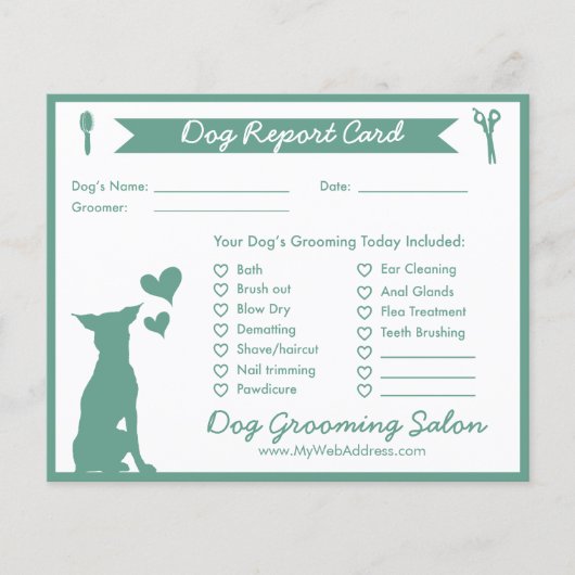 Green Banner Silhouette Dog Grooming Report Kaart (Voorkant)