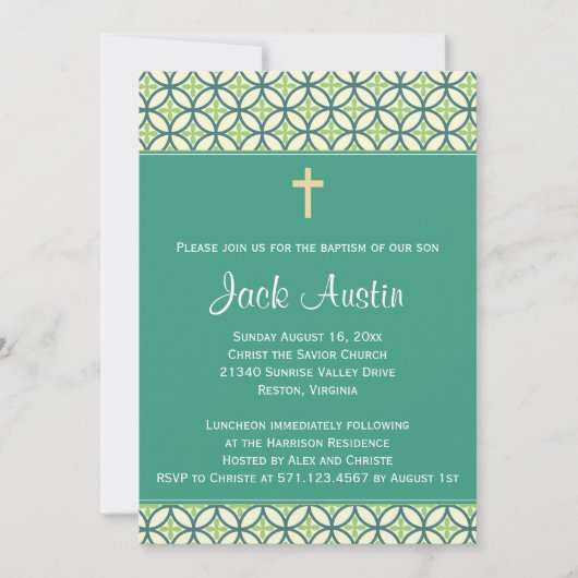 Green Baptism/Christening Invite Kaart (Voorkant)