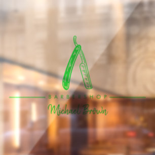Green Barber Razor Logo Business Raamsticker