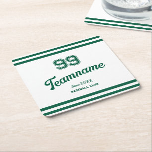 Green Baseball Club Custom Player Nummer & Team Kartonnen Onderzetters