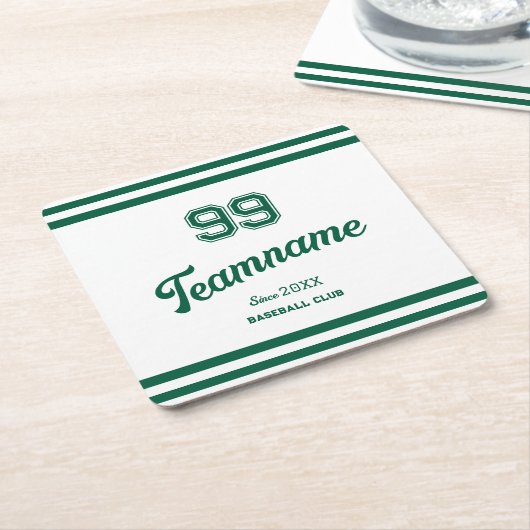 Green Baseball Club Custom Player Nummer & Team Kartonnen Onderzetters (Schuin)