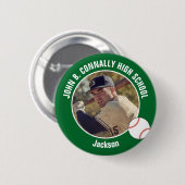 Green Baseball Player Photo High School Spirit Ronde Button 5,7 Cm (Voorkant /achterkant)