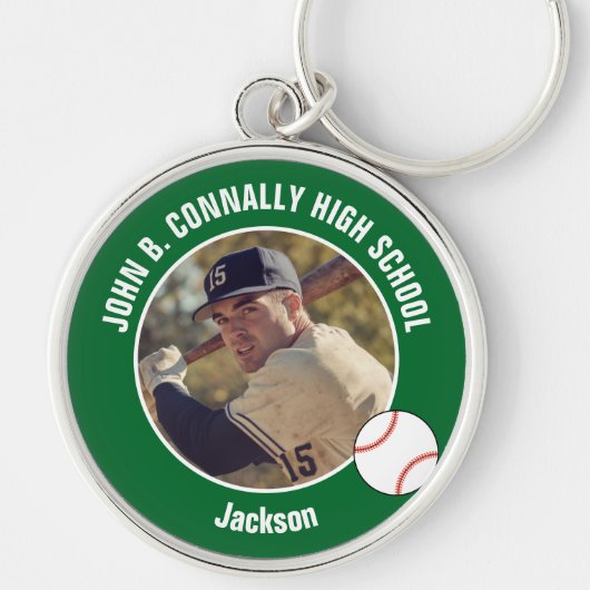 Green Baseball Player Photo High School Spirit Sleutelhanger (Voorkant)