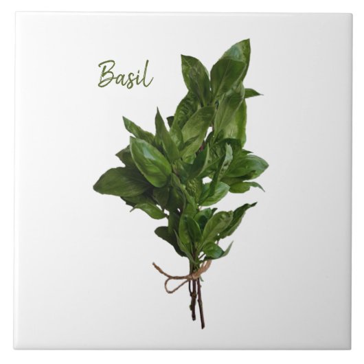 Green Basil Herb Ceramic Tile Tegeltje (Voorkant)