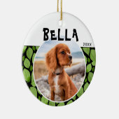 Green Basil Leaf Pattern Puppy Dog Foto Keramisch Ornament (Rechts)