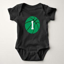 Green Basketball Custom Jersey Number Baby Romper