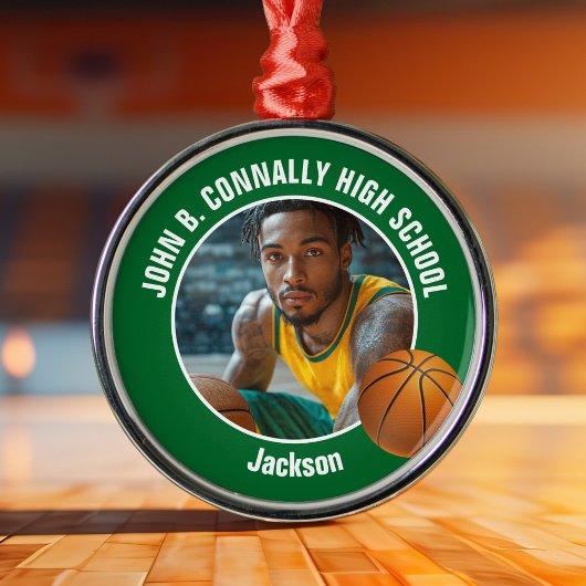 Green Basketball Player Photo Christmas Metalen Ornament