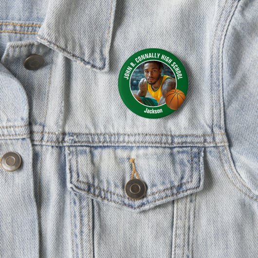 Green Basketball Player Photo High School Spirit Ronde Button 5,7 Cm (In situ)
