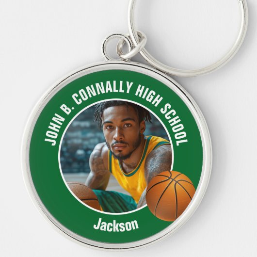 Green Basketball Player Photo High School Spirit Sleutelhanger (Voorkant)