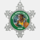 Green Basketball Player Photo Keepsake Gift Tin Sneeuwvlok Ornament (Voorkant)