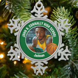 Green Basketball Player Photo Keepsake Gift Tin Sneeuwvlok Ornament