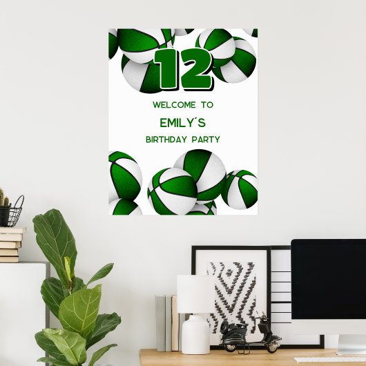 Green Basketballs Kinderverjaardagsfeestje Welkom Poster (Thuiskantoor)