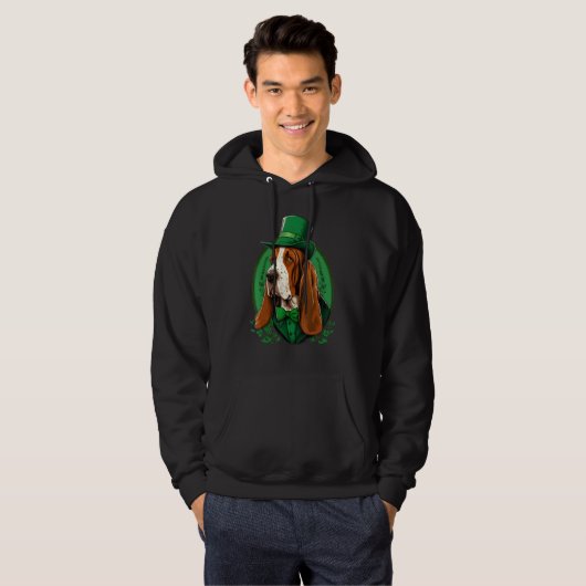 Green Basset Hound shamrock on St Patricks Day Bas Hoodie (Voorkant volledig)