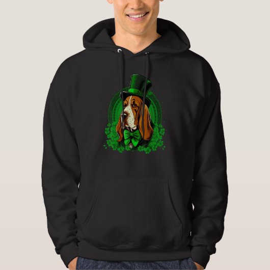 Green Basset Hound shamrock on St Patricks Day Bas Hoodie (Voorkant)