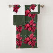 Green Bath Towel Set met Kerstmis Poinsettia Bad Handdoek (Insitu)
