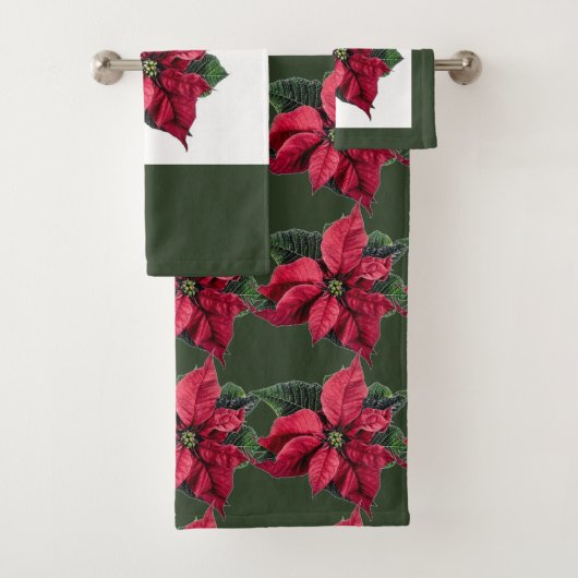 Green Bath Towel Set met Kerstmis Poinsettia Bad Handdoek (Insitu)