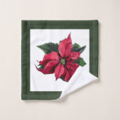 Green Bath Towel Set met Kerstmis Poinsettia Bad Handdoek (Wasdoekje)