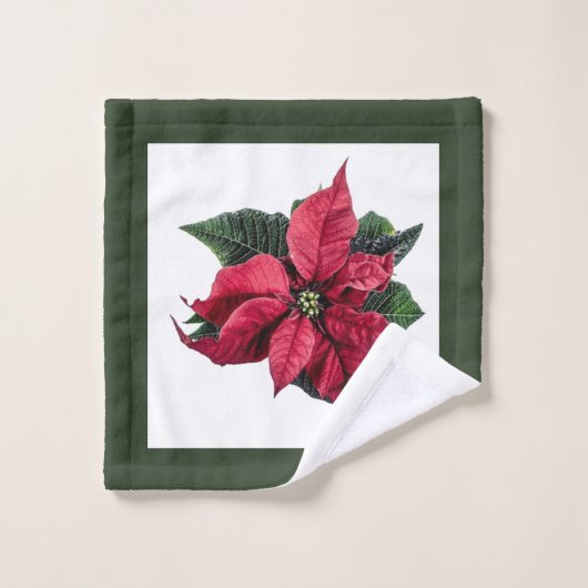 Green Bath Towel Set met Kerstmis Poinsettia Bad Handdoek (Wasdoekje)