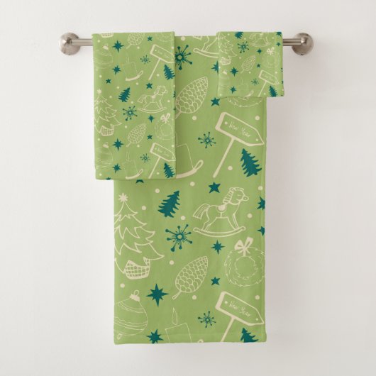 Green Bath Towels Set Bad Handdoek (Insitu)