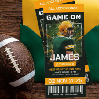 Green Bay Football Ticket Birthday Invitation Kaart